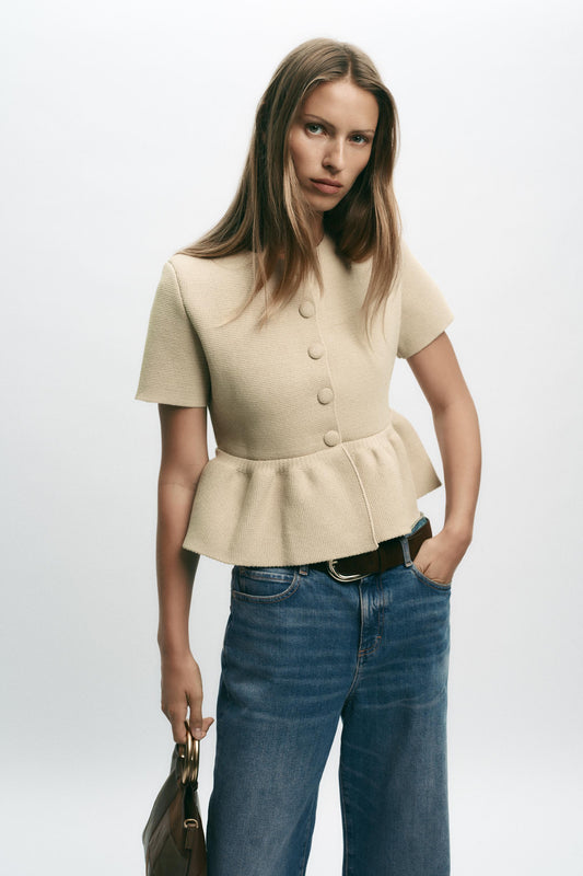 PEPLUM SHORT SLEEVE CARDIGAN