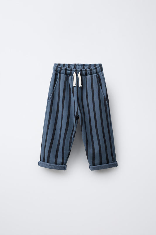 STRIPED BAGGY PLUSH PANTS