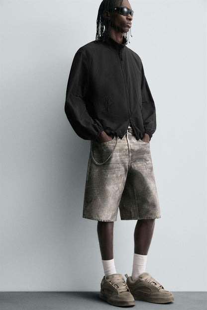 ABSTRACT PRINT BAGGY FIT DENIM SHORTS