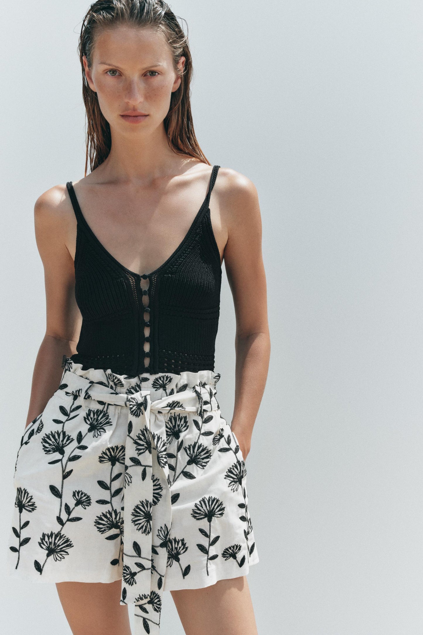 EMBROIDERED PAPER BAG BERMUDA SHORTS