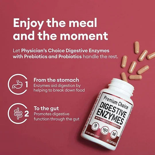 Digestive Enzymes 60ct + 60B Probiotic 30ct | Value Digestive Bundle by Physician's Choice