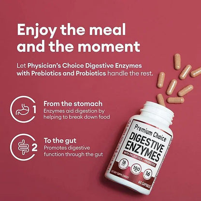 Digestive Enzymes 60ct + 60B Probiotic 30ct | Value Digestive Bundle by Physician's Choice