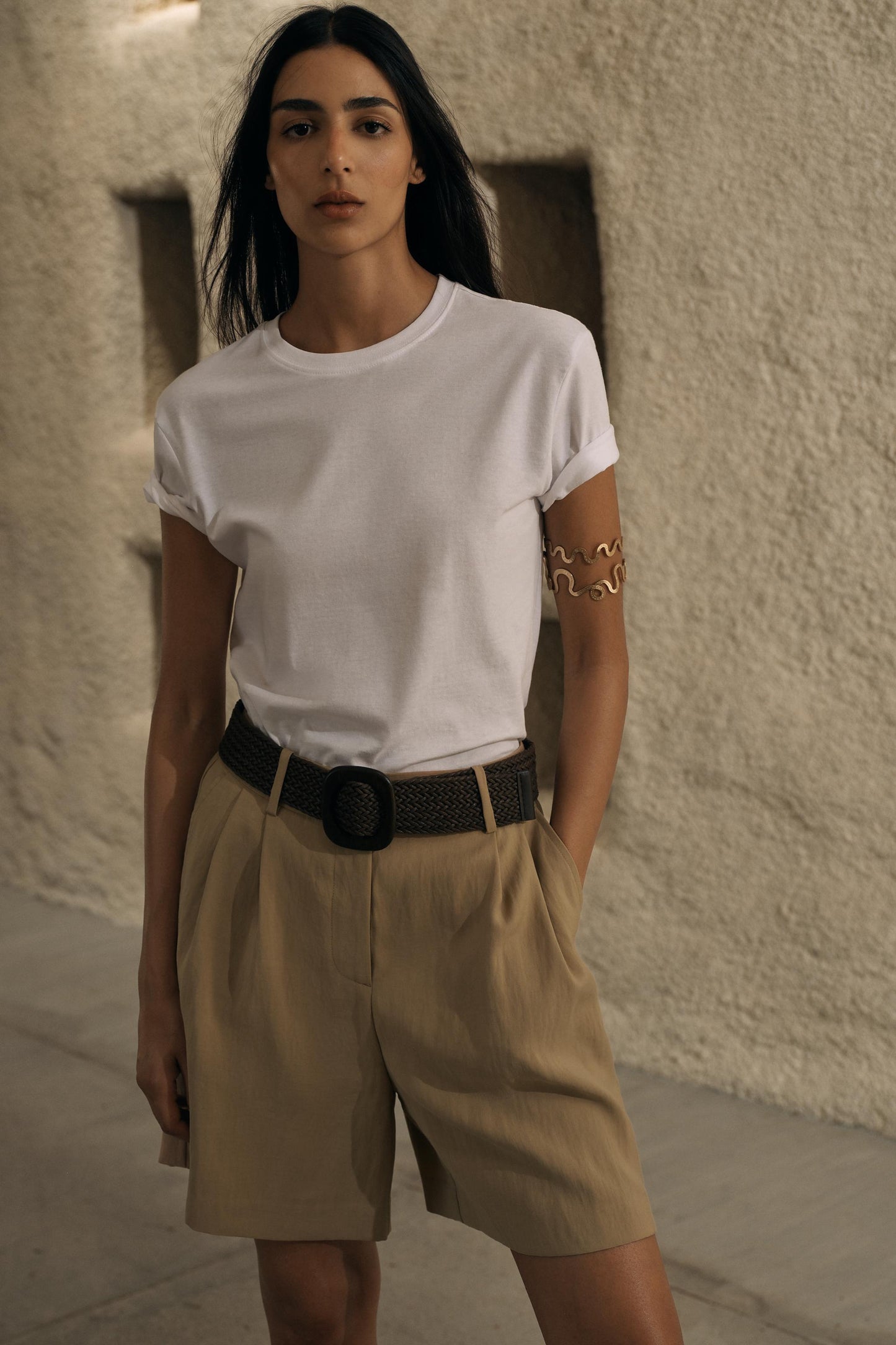 PLEATED BELT SHORTS