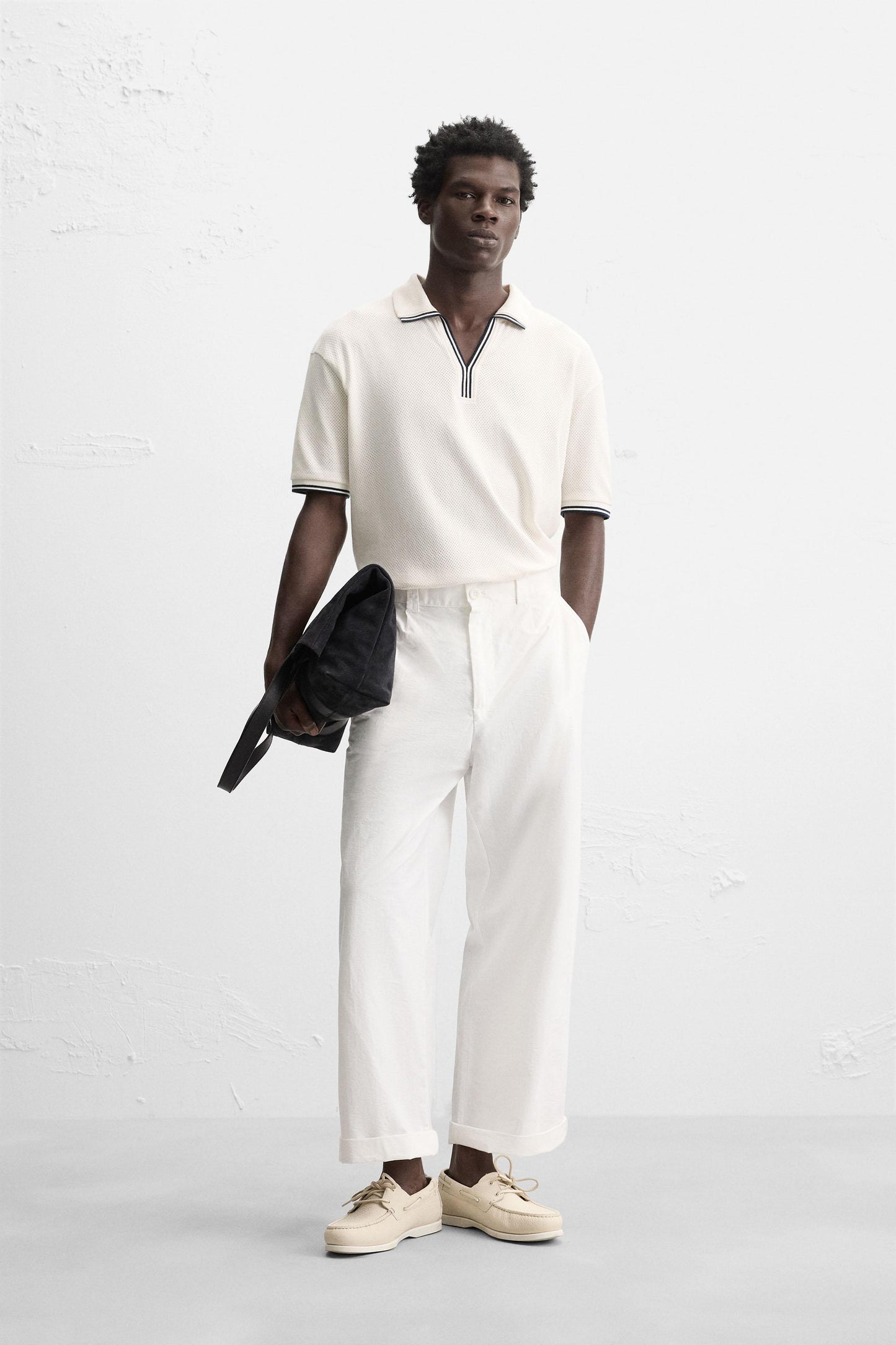 CONTRAST OPEN WEAVE POLO SHIRT