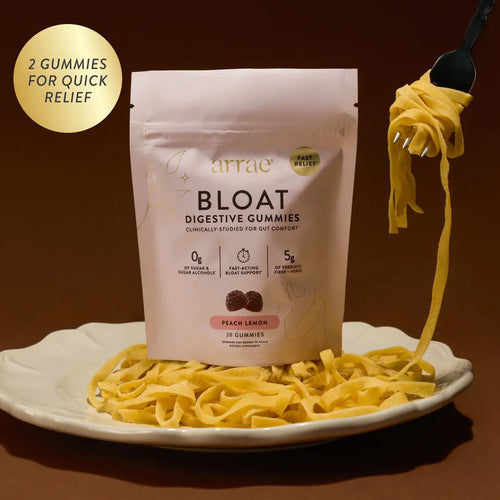 Arrae Bloat Gummies | Fast-Acting Bloating Relief Peach Lemon Gummies | Clinically Proven| 28 ct| Natural Healthcare Dietary Supplement Edible Fiber Bathroom Fitness Fitness