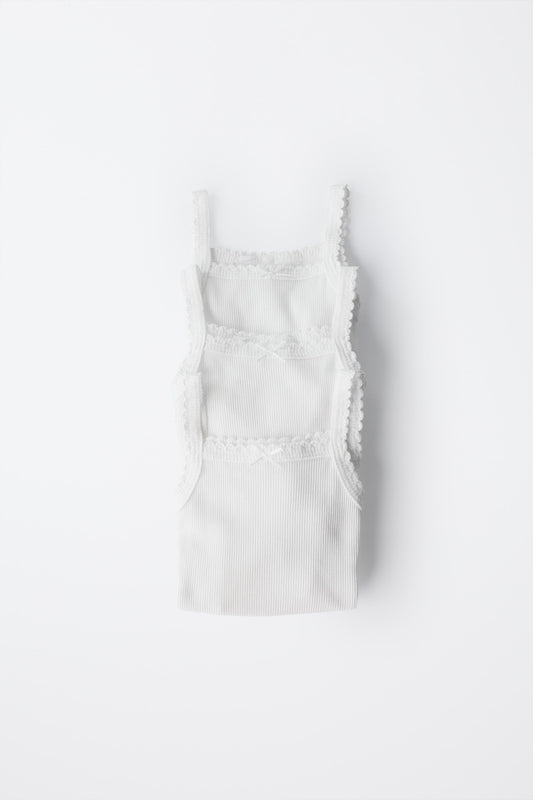 THREE-PACK OF RIBBED STRAP BODYSUITS