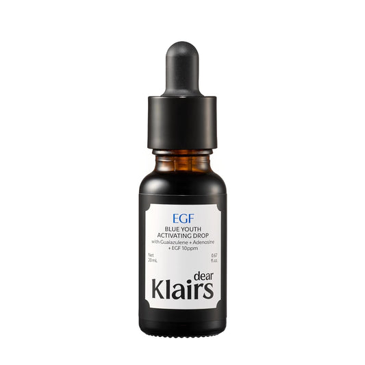 Dear Klairs Korean EGF Serum – Blue Youth Activating Drop with EGF Peptides and Guaiazulene, Repairing Serum for Redness and Blemish-prone Skin, Visibly Fades Post-Blemish Marks, 0.67 Fl Oz