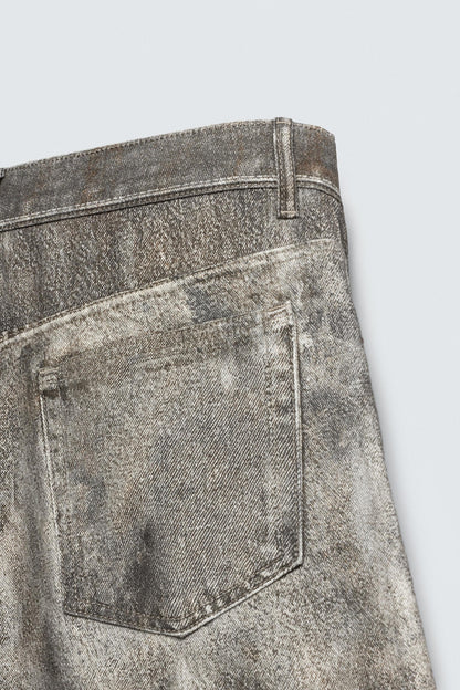 ABSTRACT PRINT BAGGY FIT DENIM SHORTS
