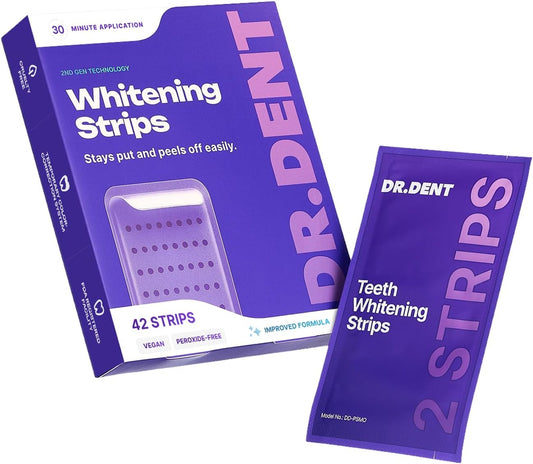 DRDENT Purple Teeth Whitening Strips 21 Treatments - Safe for Enamel - Non Sensitive Teeth Whitening - Whitening Without Any Harm - Pack of 42 Strips