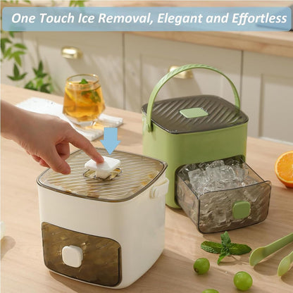 48 Cube Ice Maker With Easy Press Lid, Double Layer Portable Ice Cube Container with Lid and Storage Box for Freezer, Handled Press-Type Ice Cube Tray with Lid and Bin for Whiskey, Cocktail