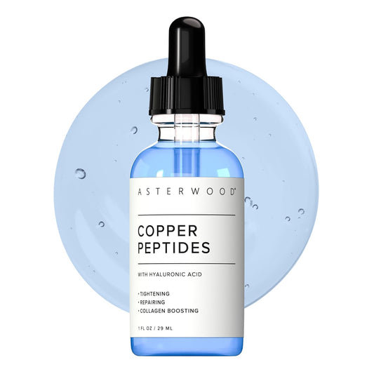 Asterwood Copper Peptides Serum for Face - with GHK-Cu Peptide and Hyaluronic Acid - Anti-Aging Facial Serum - 1 Fl Oz
