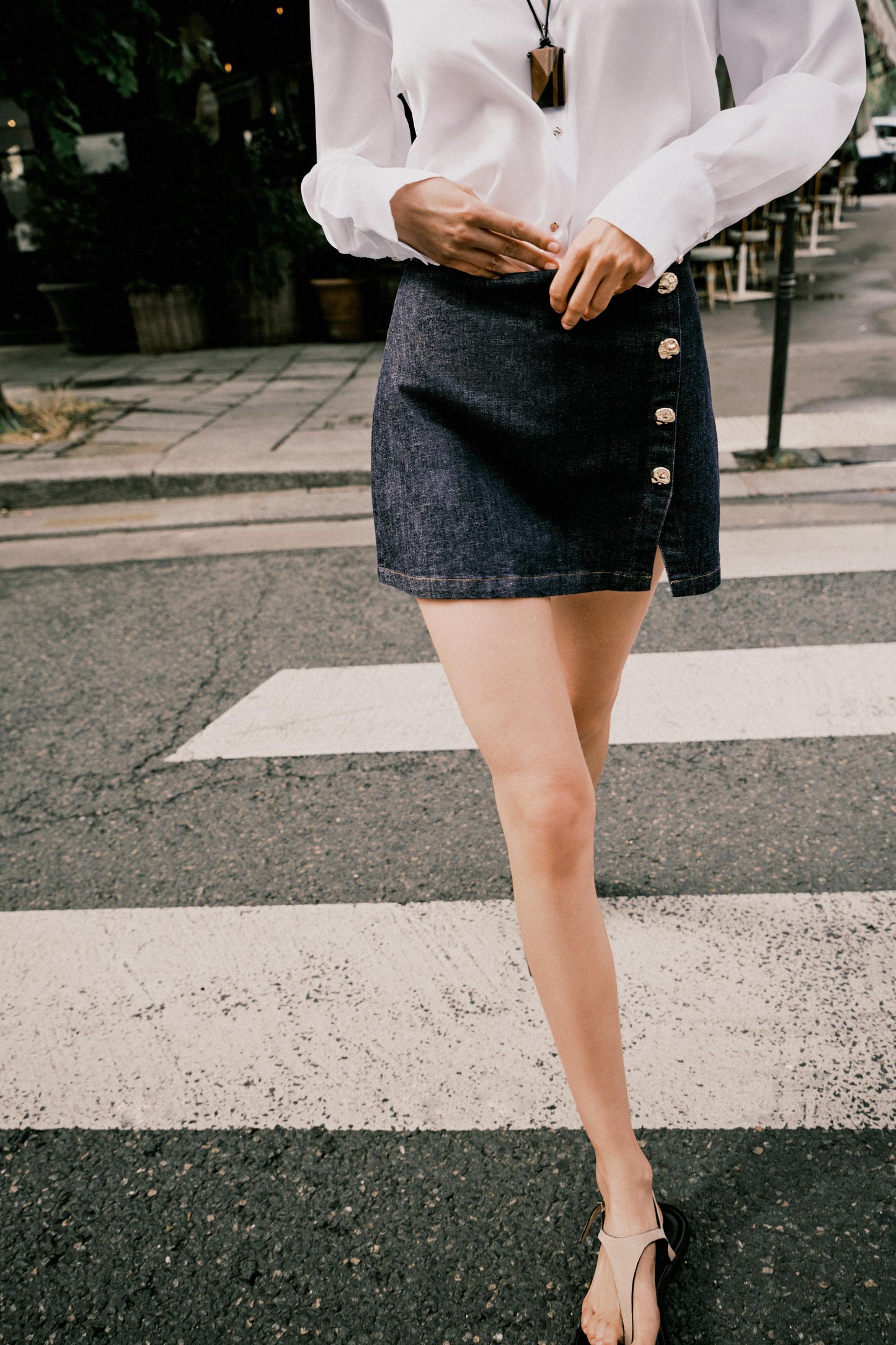 Z1975 DENIM CROSSOVER BUTTON SKORT