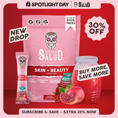 Salud 2-in-1 [Skin + Beauty] Drink Mix Packets, Collagen Peptides with Verisol, Hyaluronic Acid, Vitamin C, Biotin + Lustriva, Beauty Drink Packets, Hydration Sticks, Gluten Free, For Men & Women, (15 Servings)