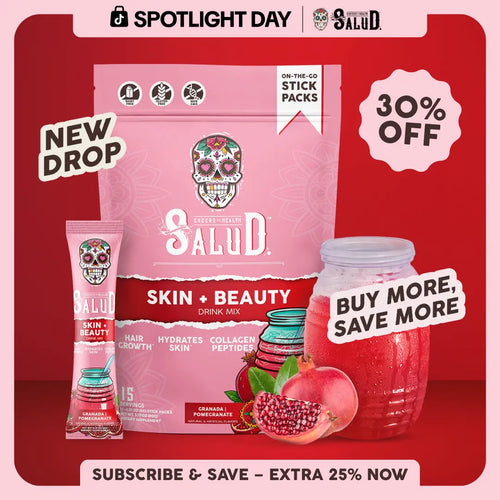 Salud 2-in-1 [Skin + Beauty] Drink Mix Packets, Collagen Peptides with Verisol, Hyaluronic Acid, Vitamin C, Biotin + Lustriva, Beauty Drink Packets, Hydration Sticks, Gluten Free, For Men & Women, (15 Servings)