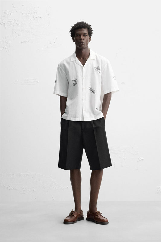 EMBROIDERED COTTON LINEN SHIRT
