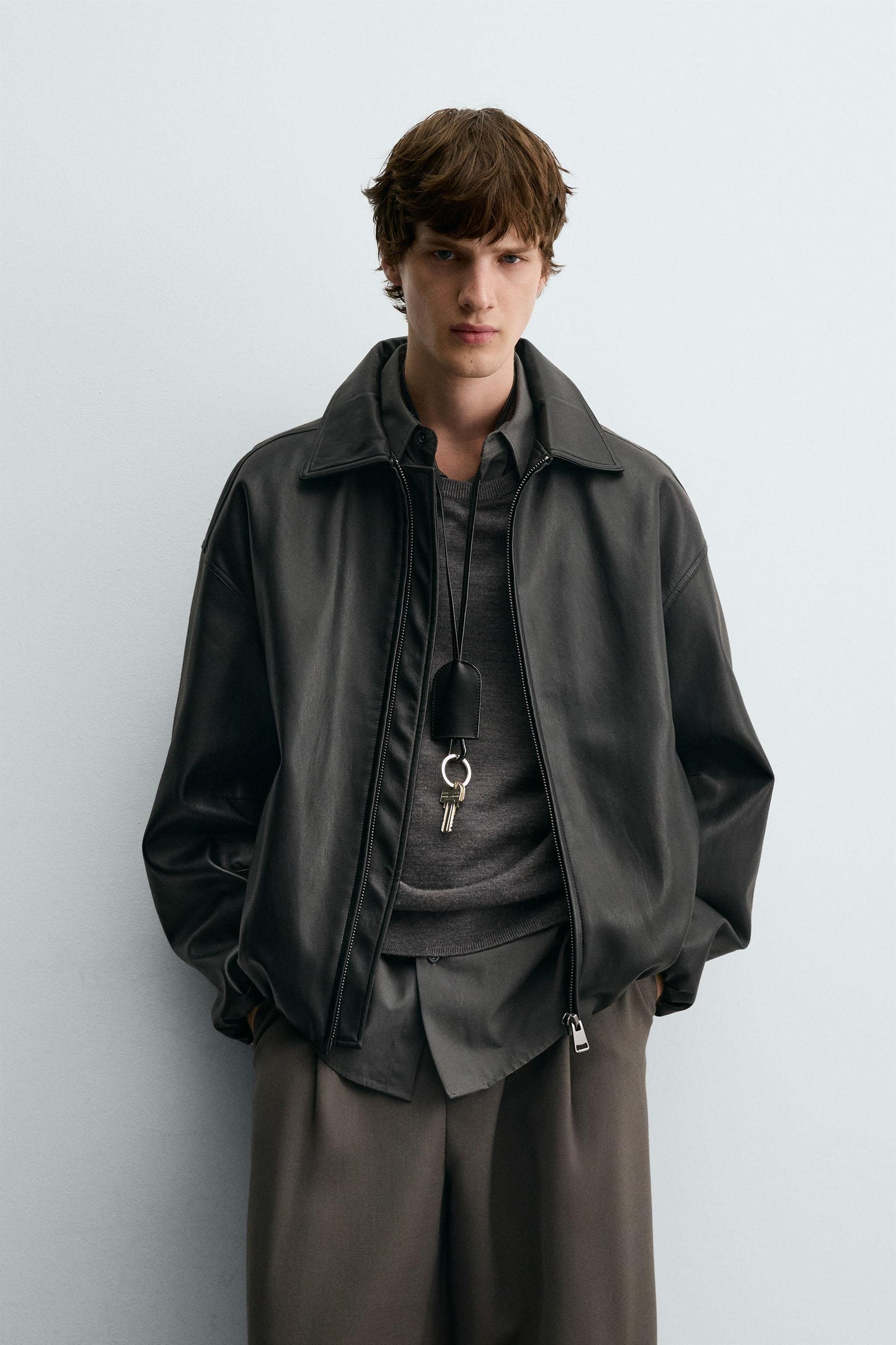 FAUX LEATHER BOMBER JACKET