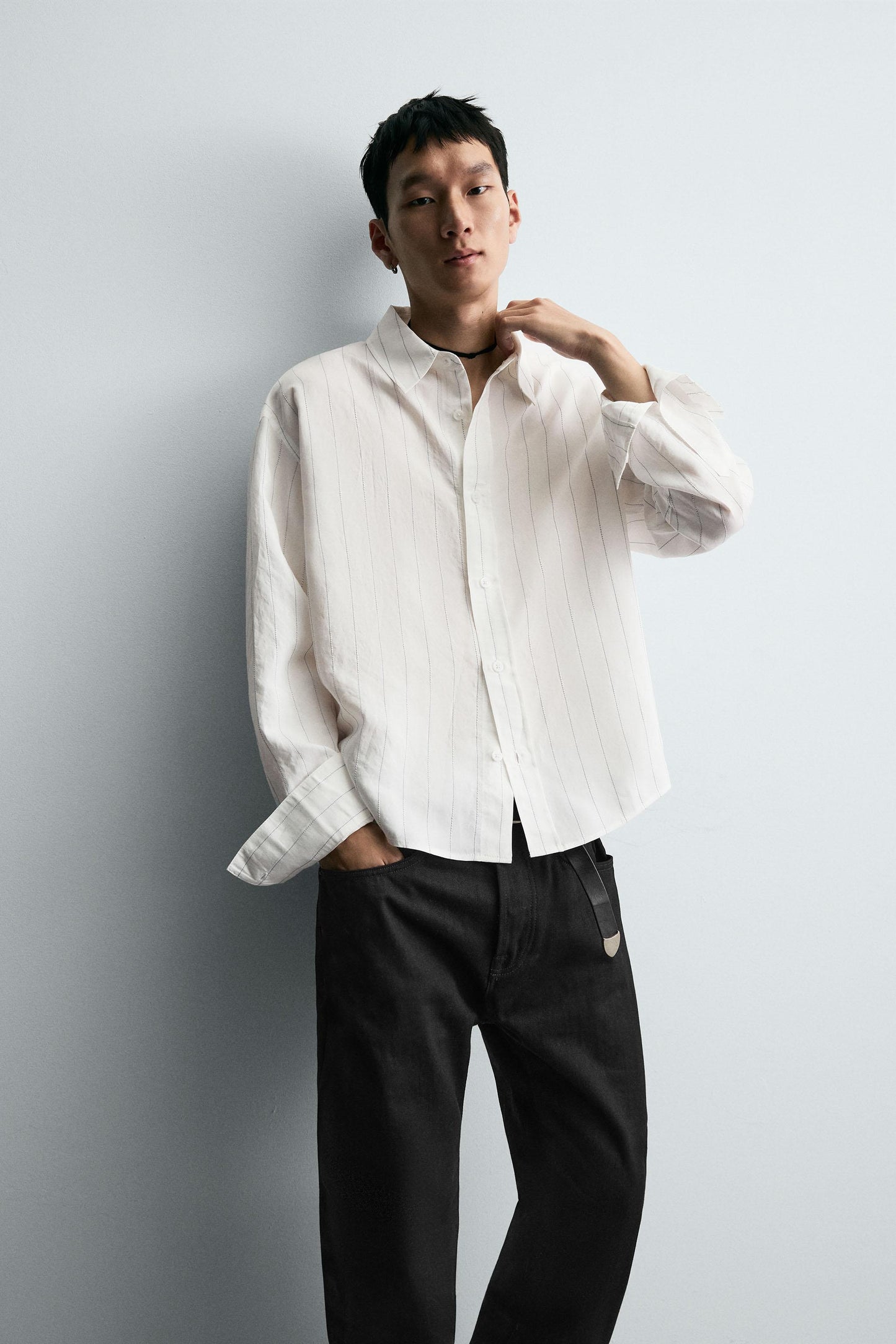 IRREGULAR STRIPE FLOWY SHIRT