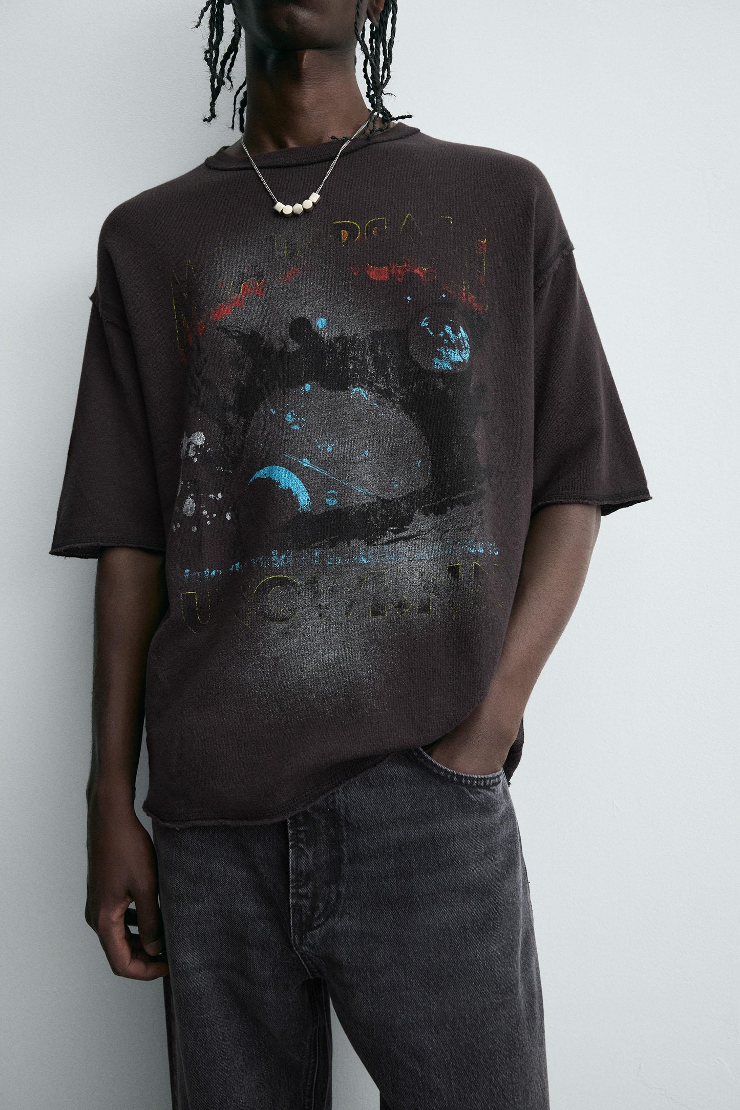WASHED PRINT KNIT T-SHIRT