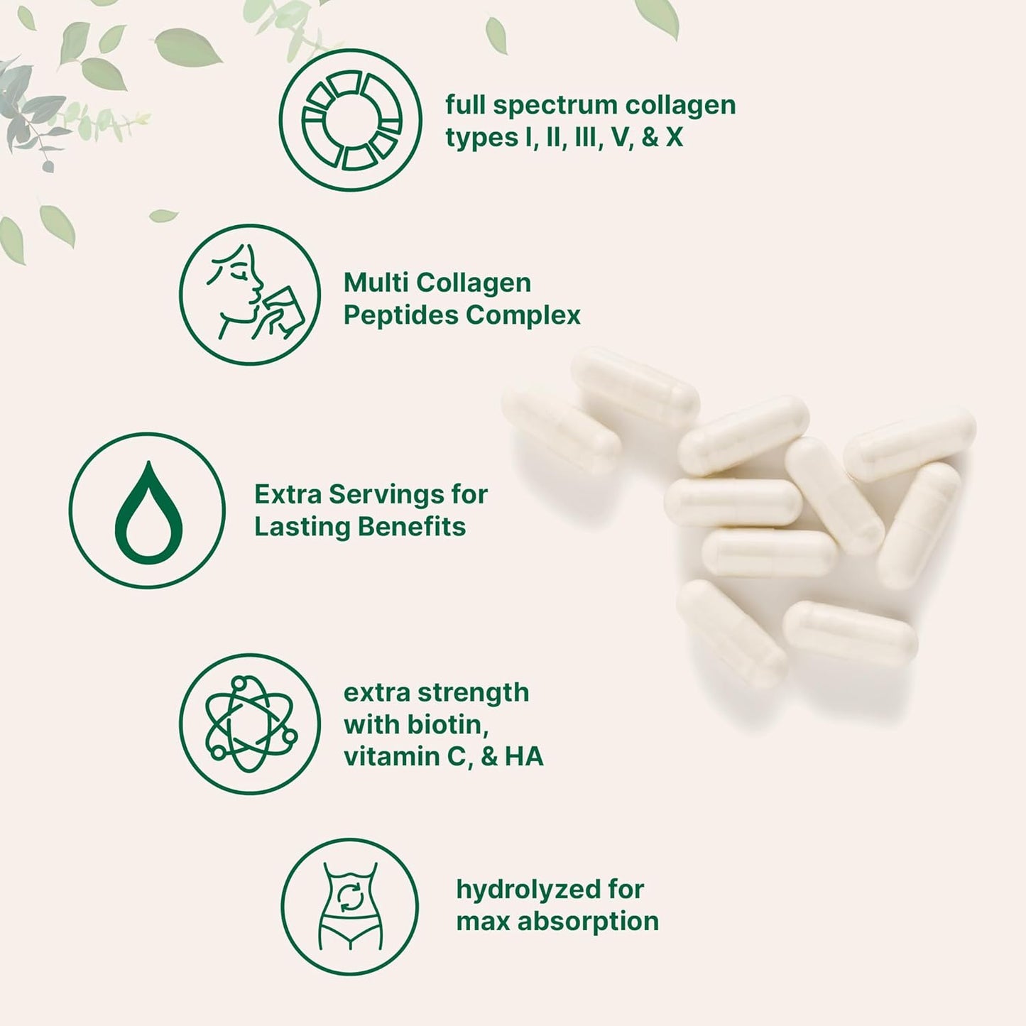 Micro Ingredients Multi Collagen Pills for Women & Men, 240 Capsules | Type I, II, III, V, X | Hydrolyzed Peptides with Biotin, Hyaluronic Acid, & Fat Soluble Vitamin C Complex | Non-GMO, Filler Free