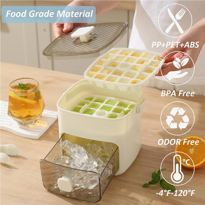 48 Cube Ice Maker With Easy Press Lid, Double Layer Portable Ice Cube Container with Lid and Storage Box for Freezer, Handled Press-Type Ice Cube Tray with Lid and Bin for Whiskey, Cocktail