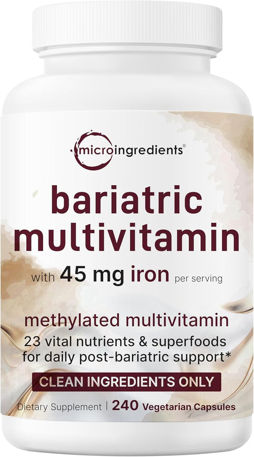 Micro Ingredients Methylated Bariatric Multivitamin with 45mg Iron for Women & Men, 240 Veggie Capsules | 23-in-1 Essential Vitamins with D3, K2, Zinc & More| No Fillers, Non-GMO