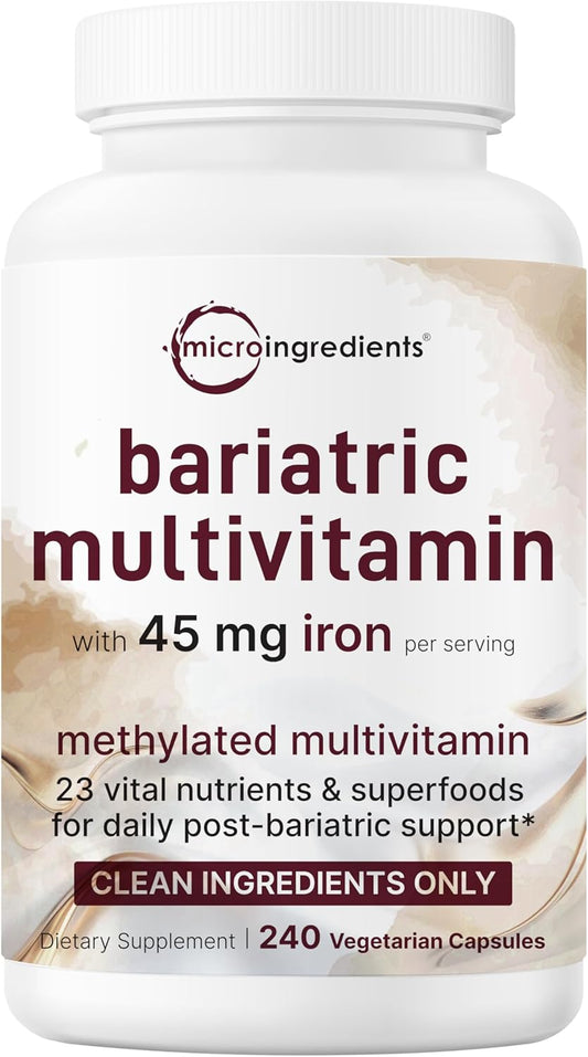 Micro Ingredients Methylated Bariatric Multivitamin with 45mg Iron for Women & Men, 240 Veggie Capsules | 23-in-1 Essential Vitamins with D3, K2, Zinc & More| No Fillers, Non-GMO