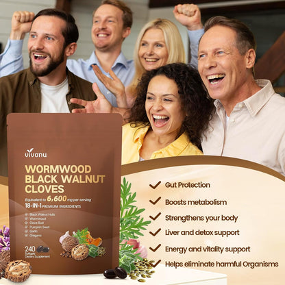 18-in-1 Black Walnut Wormwood Cleanse for Humans, 80 Day Supply, Serving, Rapid Gut Cleanse & Digestive Health with Clove, Garlic, Turmeric, Pumpkin Seed, Oregano, Berberine & More 240 Softgels