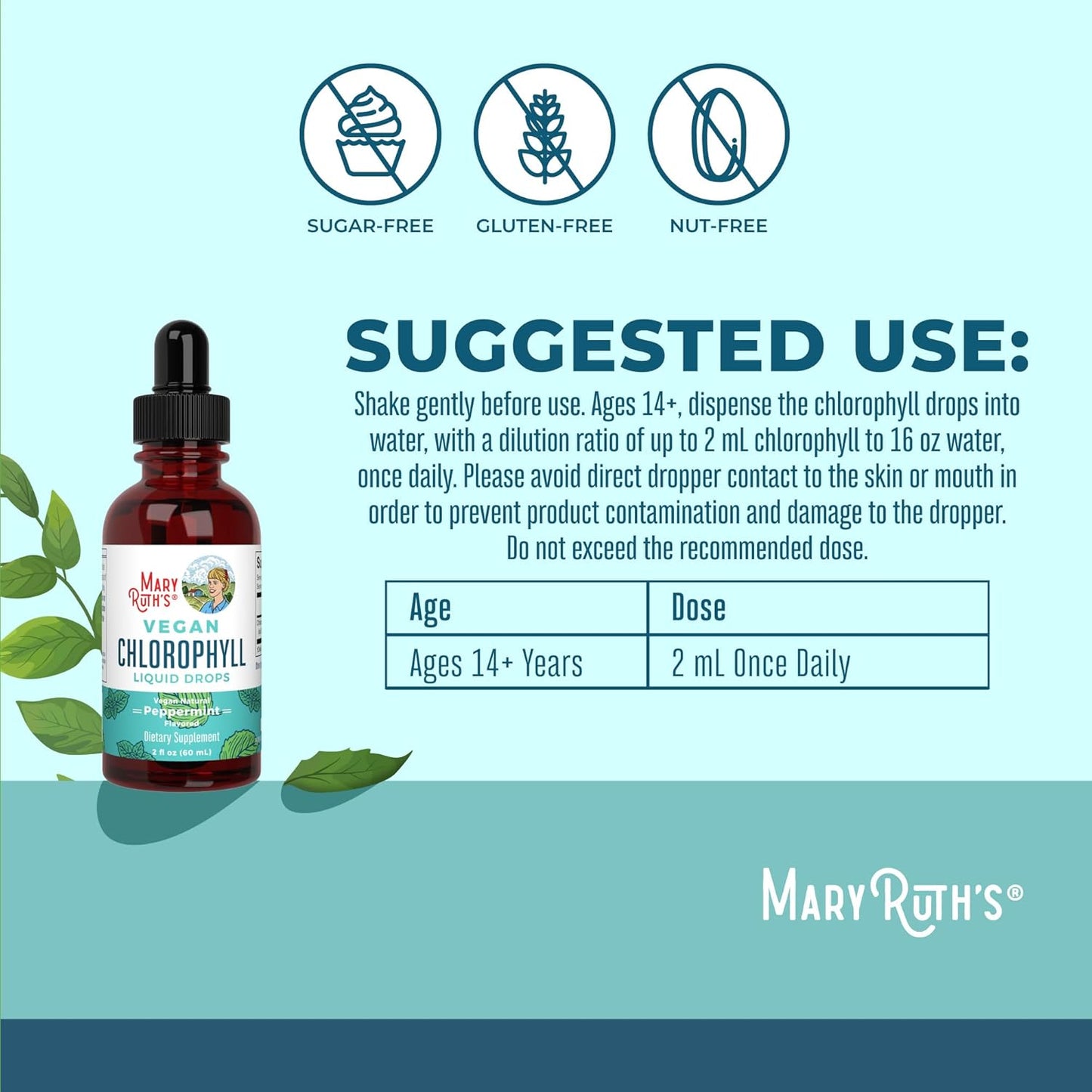 Chlorophyll Liquid Drops |  | Vegan | Non-Diluted Liquid Chlorophyll| Mulberry Derived Supplement for 14+ | Non-GMO | Delicious Minty Flavor | 2 Fl Oz