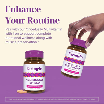 Barimelts HMB Muscle Shield for GLP-1 Users and Bariatric Patients - HMB Supplements with Vitamin D3 & Ubiquisome® Phytosome™ Supports Muscle Recovery - 90 Smooth-Coated Caplets