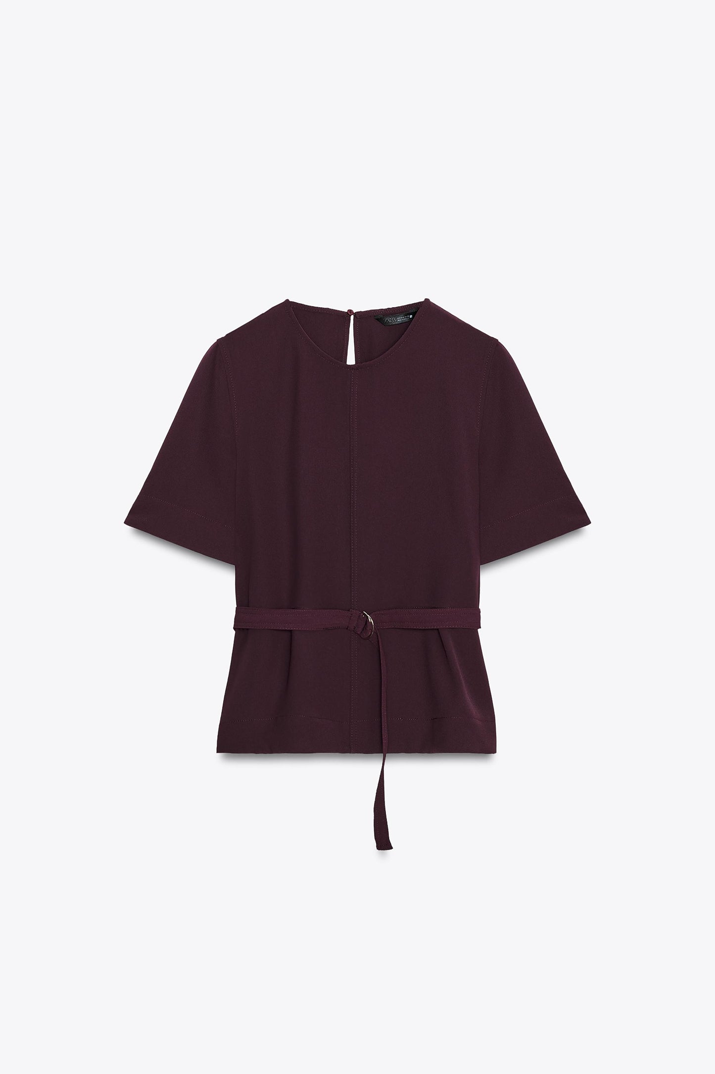 SHORT SLEEVE BELTED TOP