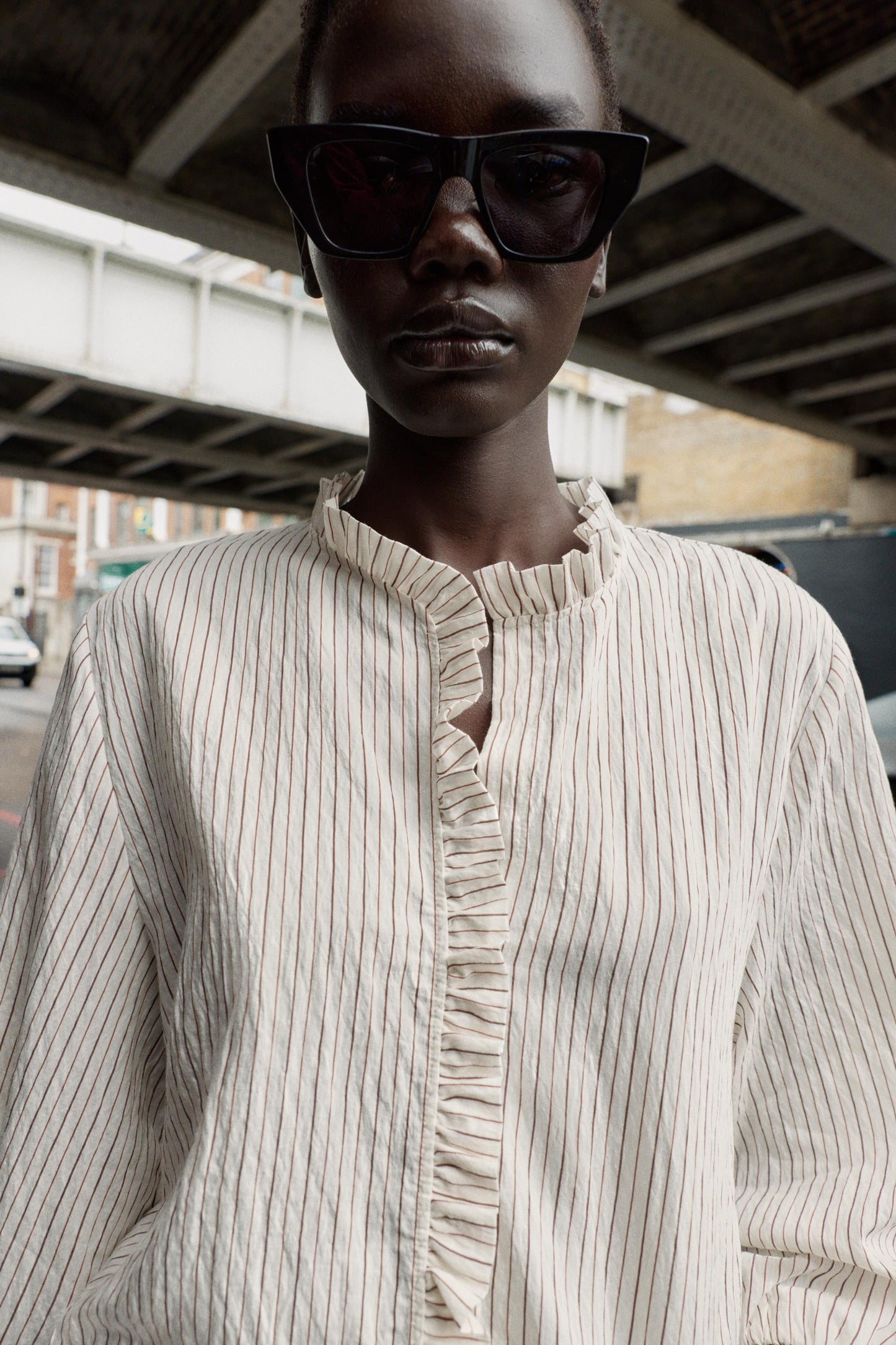 RUFFLED STRIPED SHIRT