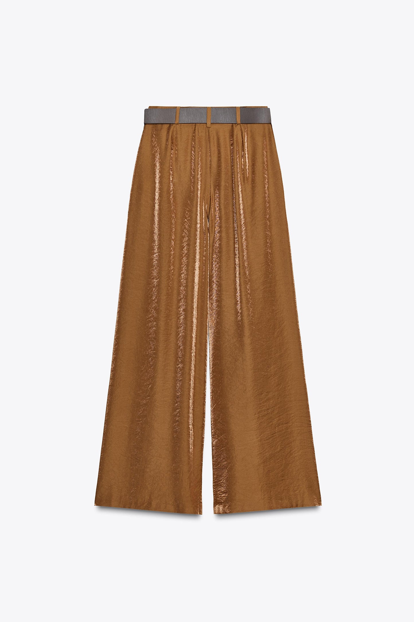 SATIN WIDE LEG BELTED PANTS