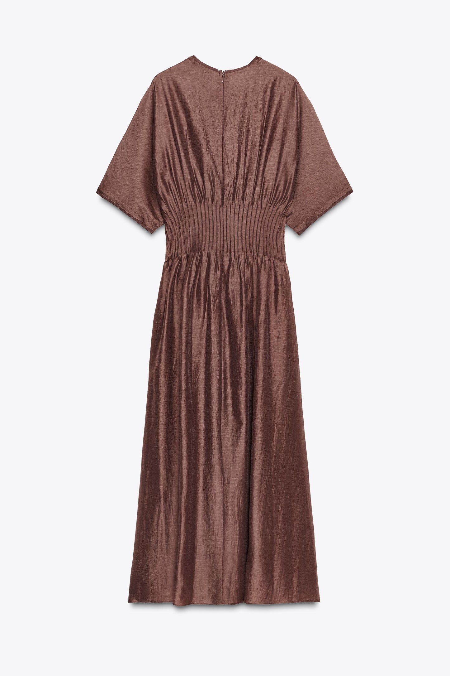 PLEATED WAIST MIXED KNIT DRESS
