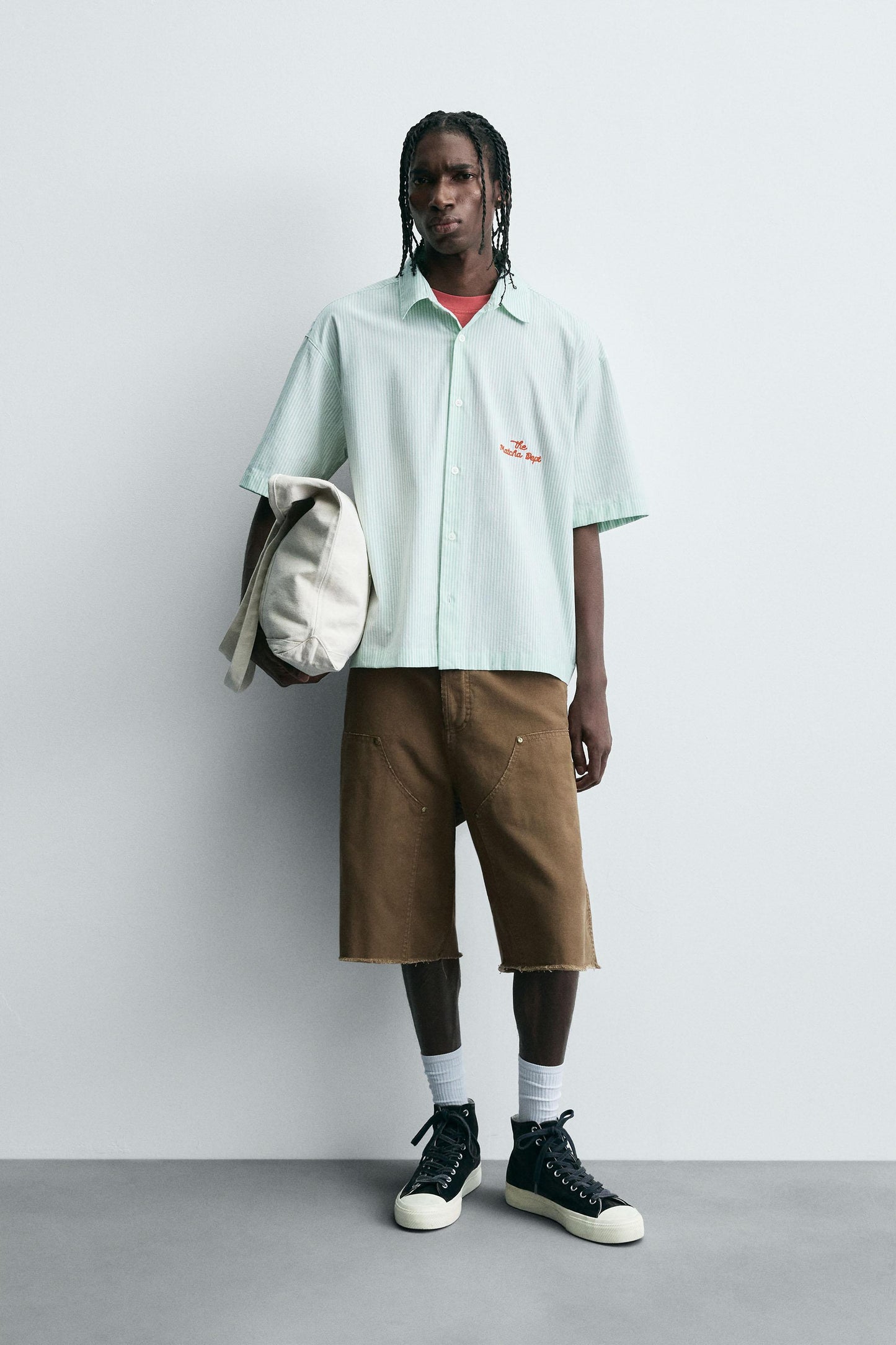 COMBINATION TEXT STRIPED SHIRT