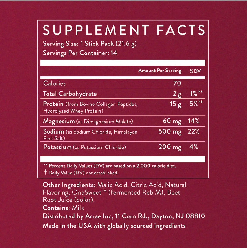 Arrae Clear Protein+ | 15g Grass Fed Whey, Collagen, & Electrolytes Protein | Rasberry Yuzu Flavor| 14 Stick Packs Edible Dietary Supplement Healthcare Fitness Muscle Optimum Fiber