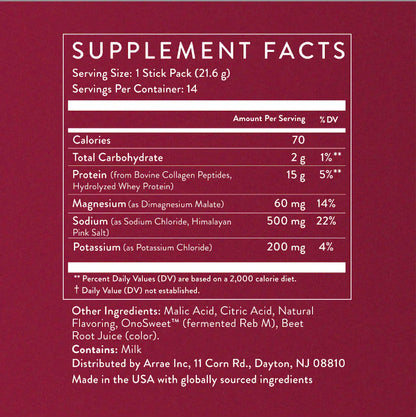 Arrae Clear Protein+ | 15g Grass Fed Whey, Collagen, & Electrolytes Protein | Rasberry Yuzu Flavor| 14 Stick Packs Edible Dietary Supplement Healthcare Fitness Muscle Optimum Fiber