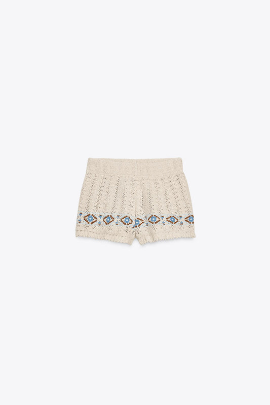 EMBROIDERED CROCHET SHORTS