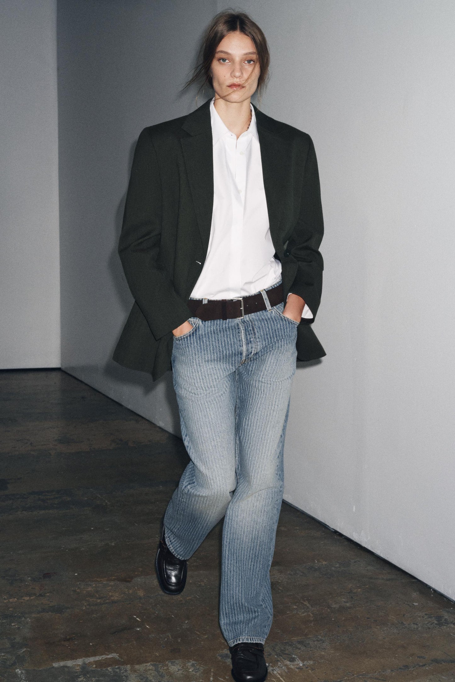 ZW COLLECTION MID-RISE STRAIGHT LEG STRIPE JEANS