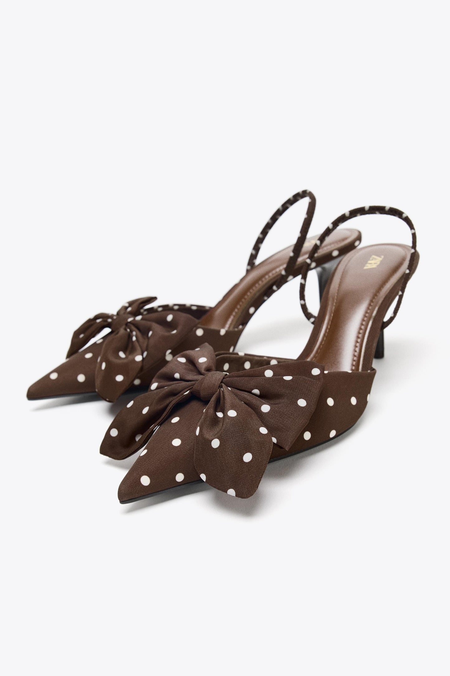 POLKA DOT PRINT HEELED SHOES WITH BOW