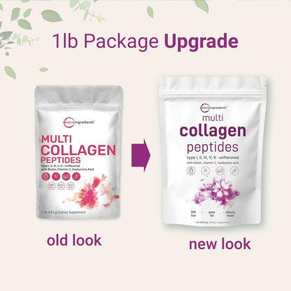Micro Ingredients Multi Collagen Protein Powder, 1lb | Type I,II,III,V,X with Biotin, Hyaluronic Acid, Vitamin C - Unflavored Collagen Peptides