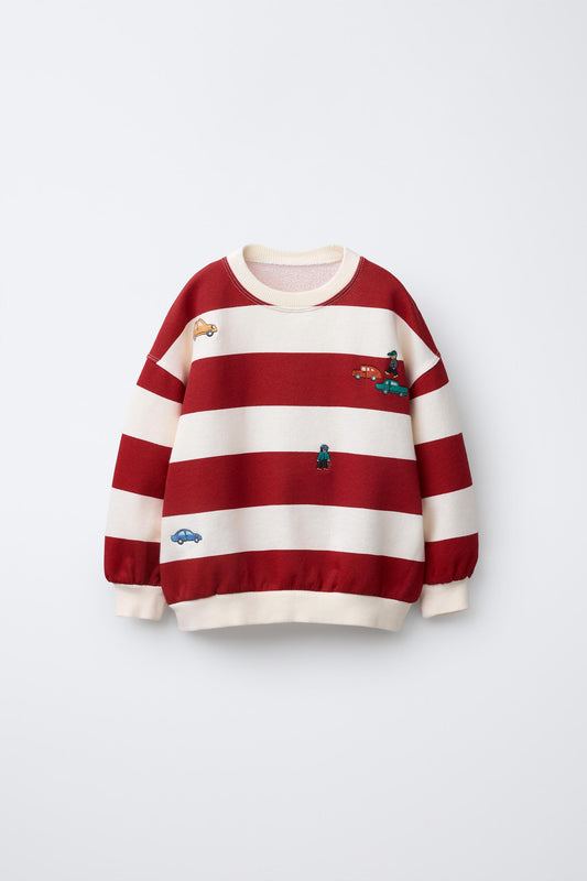 STRIPED EMBROIDERED SWEATSHIRT