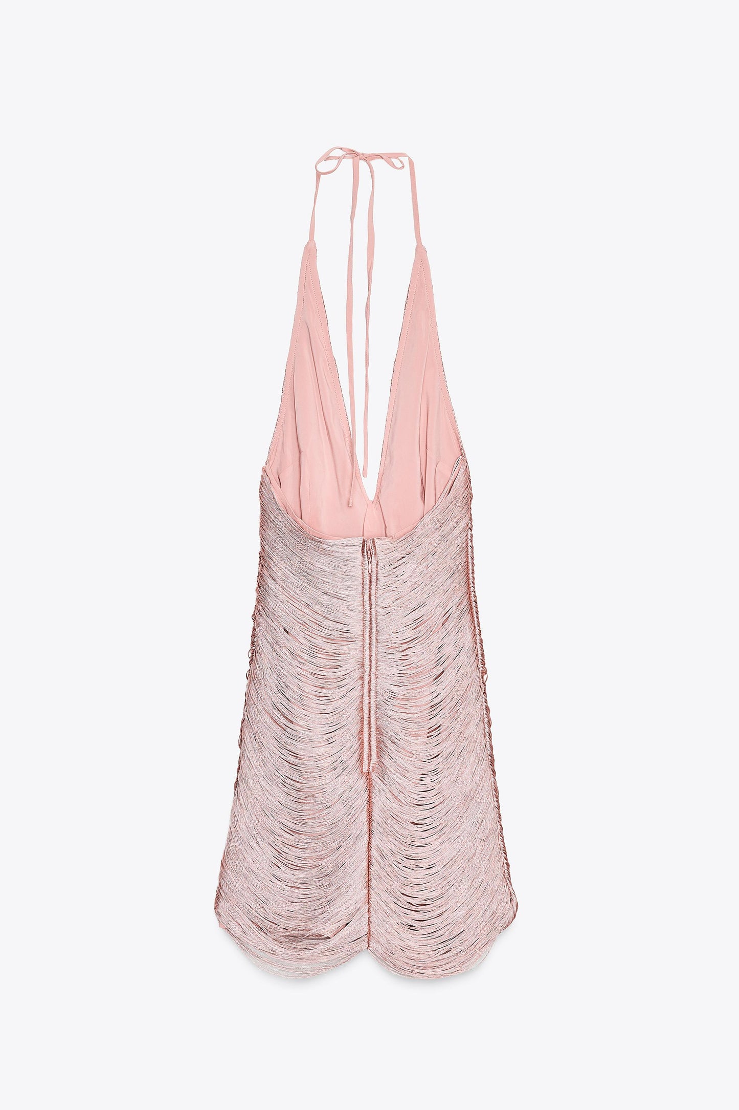 FRINGED HALTER MINI DRESS