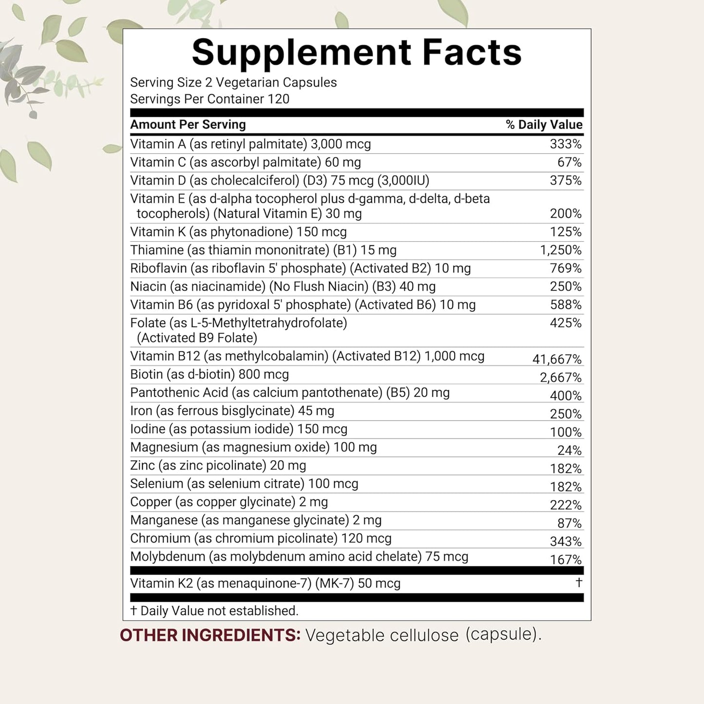Micro Ingredients Methylated Bariatric Multivitamin with 45mg Iron for Women & Men, 240 Veggie Capsules | 23-in-1 Essential Vitamins with D3, K2, Zinc & More| No Fillers, Non-GMO