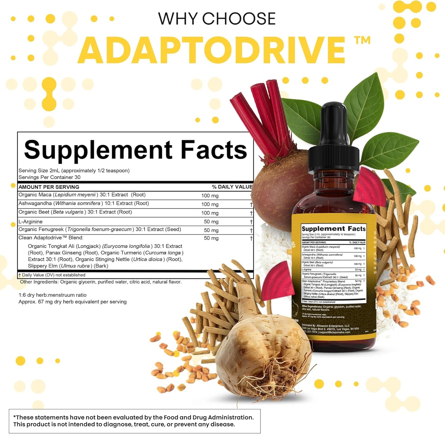 Organic Maca Root Liquid Drops – Liquid Multivitamin for Women & Men – Adapto Drive