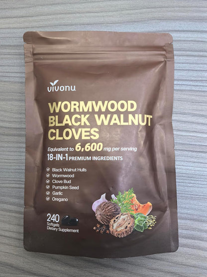 18-in-1 Black Walnut Wormwood Cleanse for Humans, 80 Day Supply, Serving, Rapid Gut Cleanse & Digestive Health with Clove, Garlic, Turmeric, Pumpkin Seed, Oregano, Berberine & More 240 Softgels