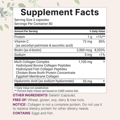 Micro Ingredients Multi Collagen Pills for Women & Men, 240 Capsules | Type I, II, III, V, X | Hydrolyzed Peptides with Biotin, Hyaluronic Acid, & Fat Soluble Vitamin C Complex | Non-GMO, Filler Free