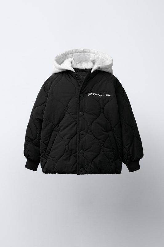 WATER REPELLENT HOODED PADDED BOMBER JACKET