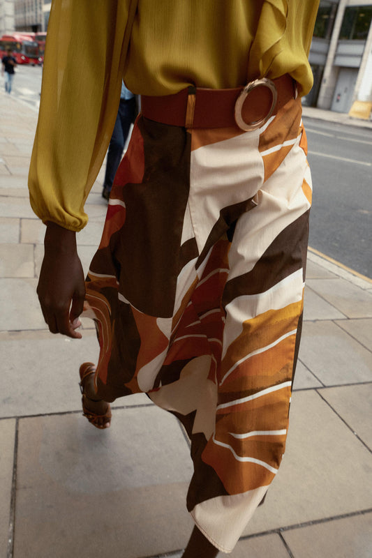 PRINTED POPLIN BELTED SKIRT