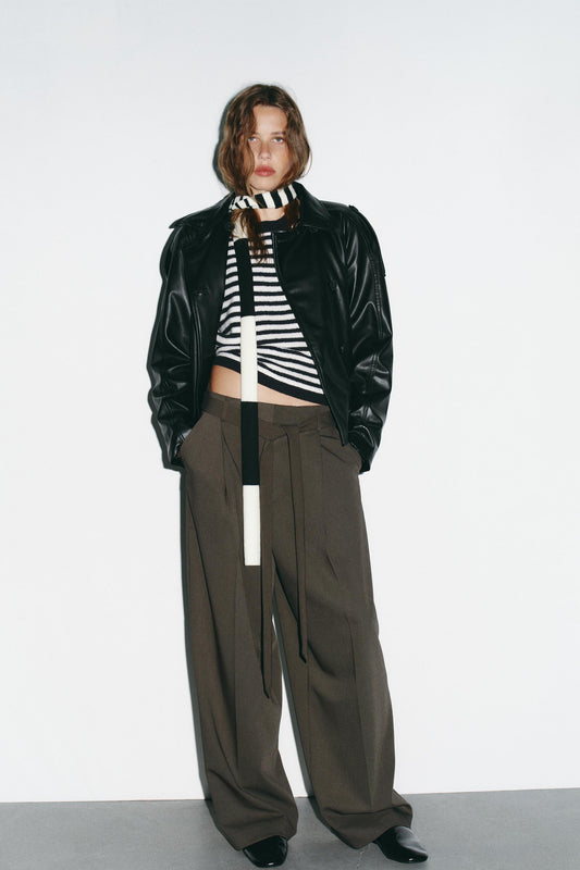 SHORT FAUX LEATHER TRENCH COAT