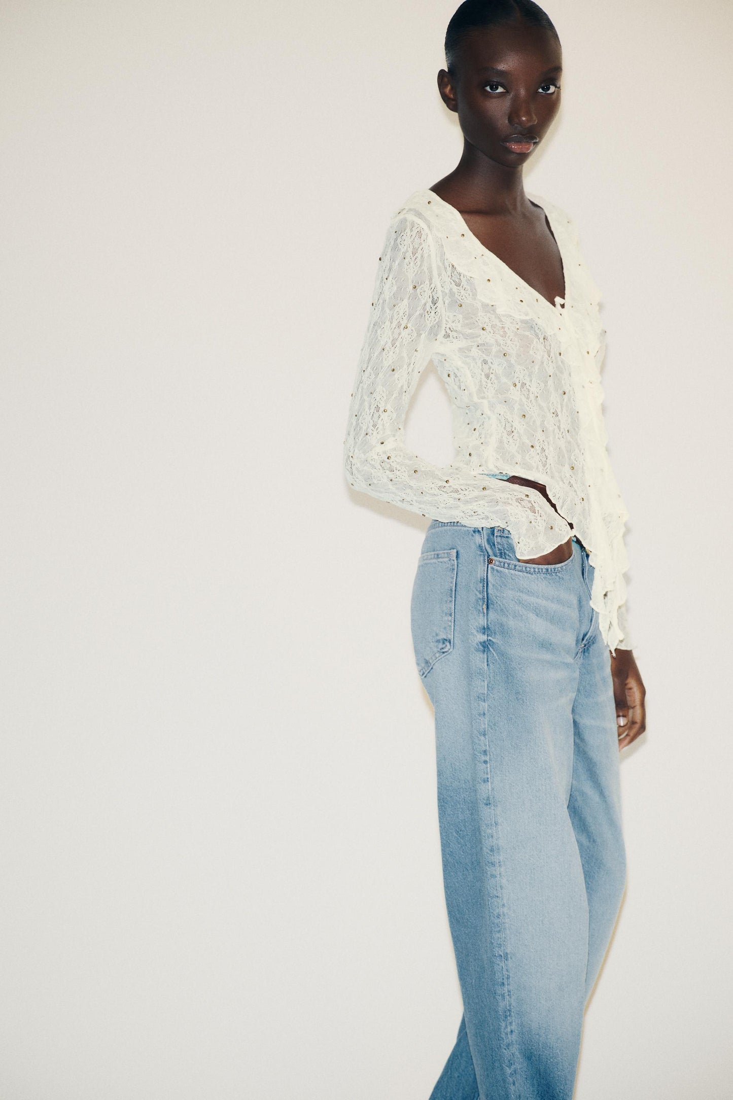 STUDDED LACE TOP